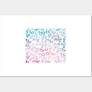 Pink and blue leopard pattern Posters and Art